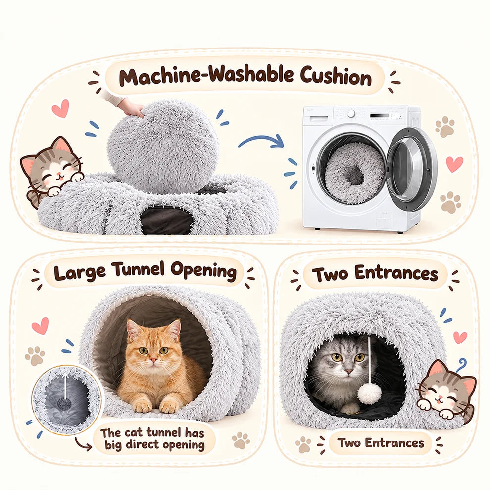 Pawtivo™ Cozy Cat Tunnel & Bed