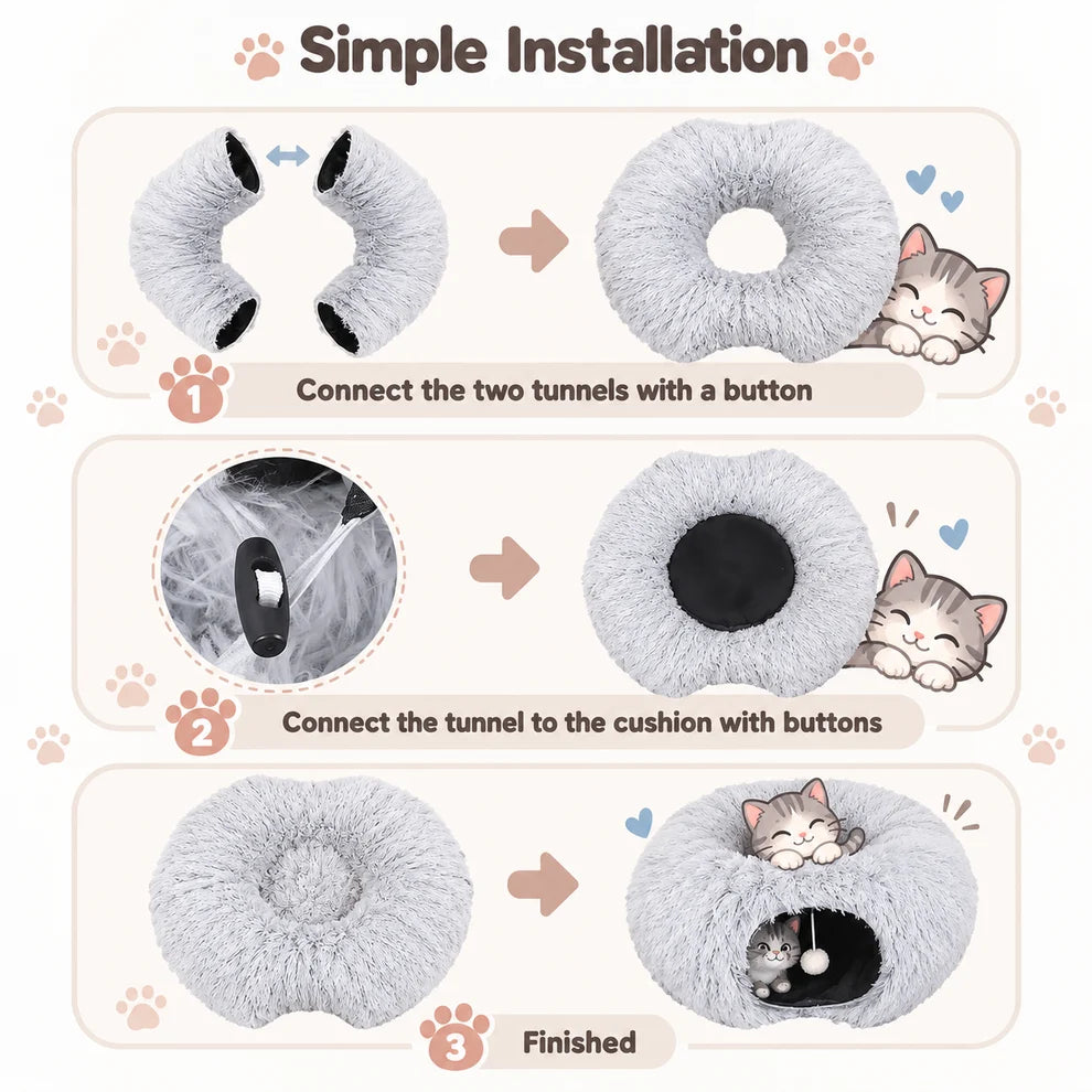 Pawtivo™ Cozy Cat Tunnel & Bed